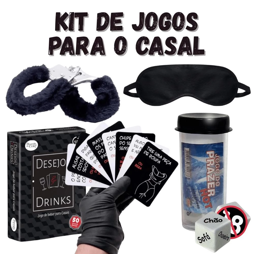 Kit Casal Baralho Desejos e Drinks + Algema Pelúcia